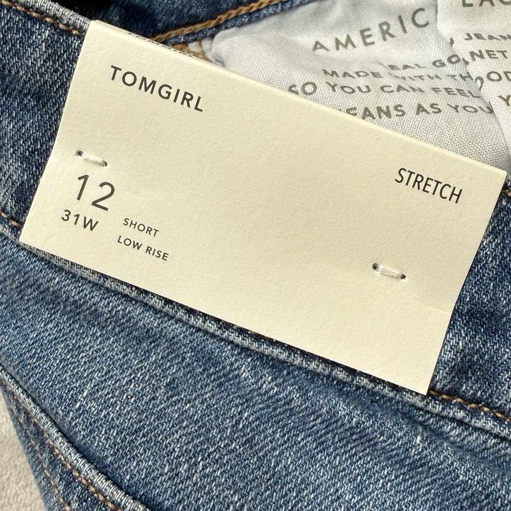 American Eagle Jeans Womens 12 Short Blue Tomgirl Mid Rise Stretch Denim Men - Picture 10 of 11